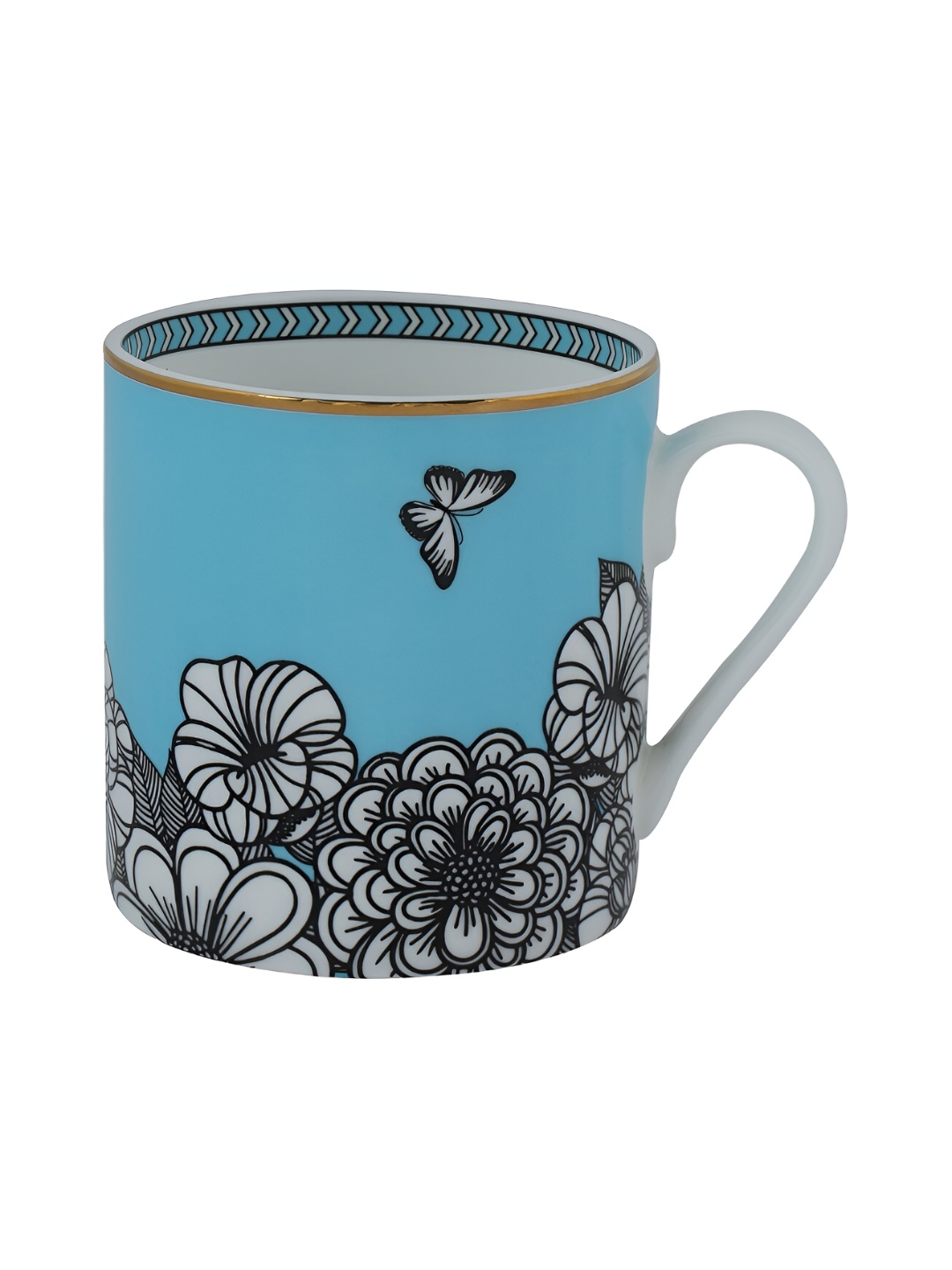 

Perenne Design Blue & Black Floral Printed Bone China Matte Mugs 425 ml