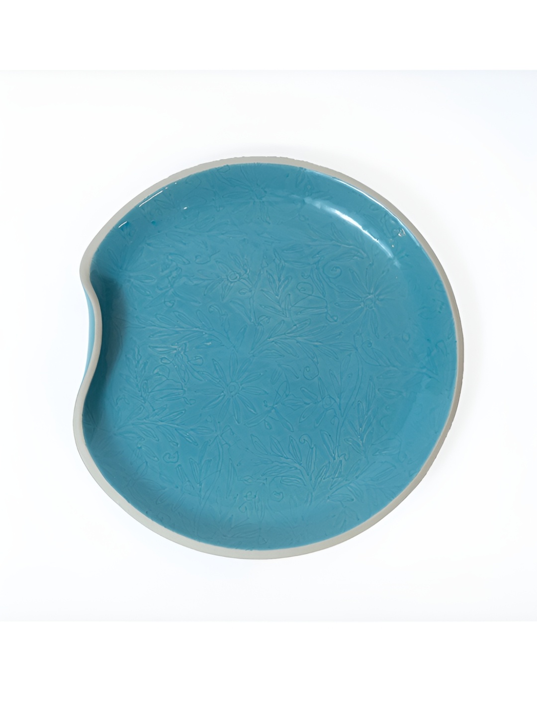 

Perenne Design Turquoise Blue & Brown Floral Textured Stoneware Glossy Plate