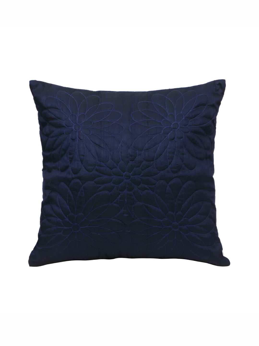 

Perenne Design Navy Blue Floral Quilted Silk Square Cushion Covers
