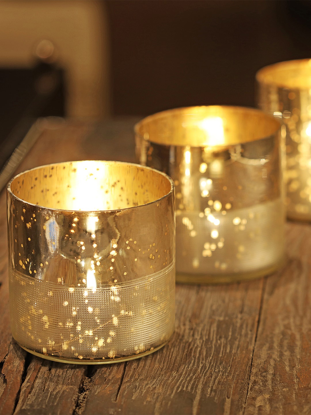

Perenne Design Silver Toned Glass Votive Tea Light Candle Holder