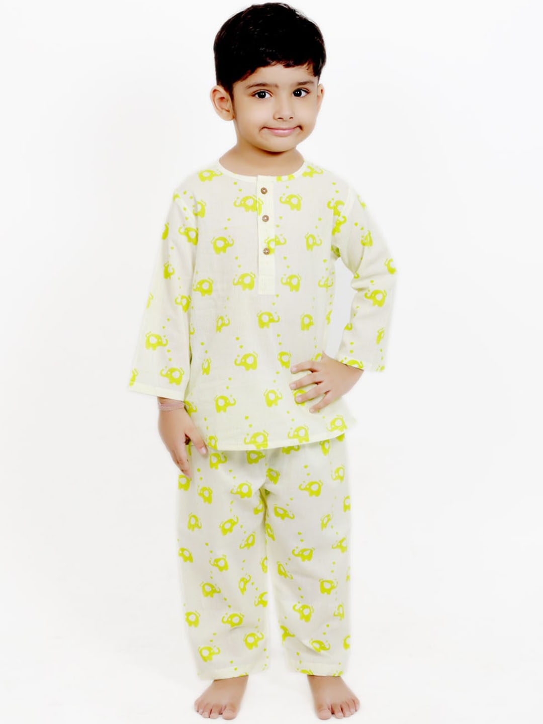 

BAESD Boys Conversational Printed Pure Cotton Night Suit, Green