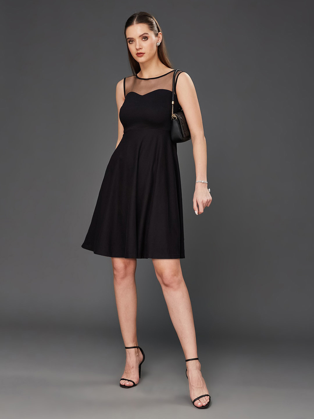 

Miss Chase Sweetheart Neck Sleeveless Cotton A-Line Mini Dress, Black