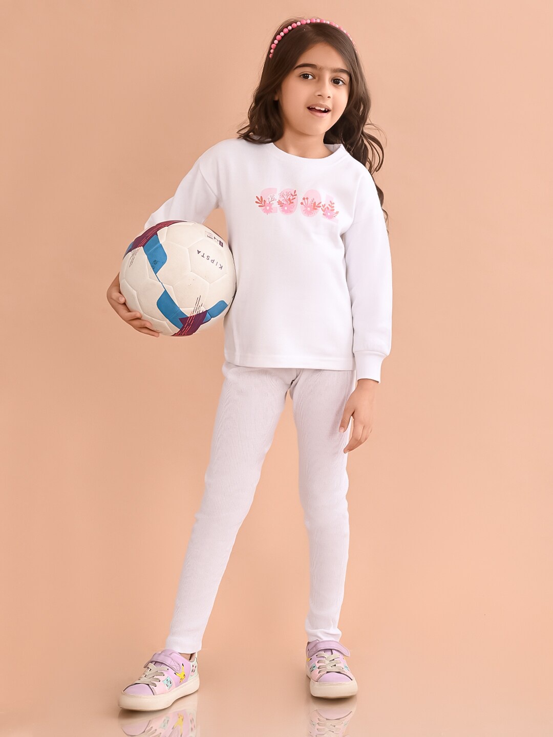 

LilPicks Girls Floral Printed Top With Leggings, White