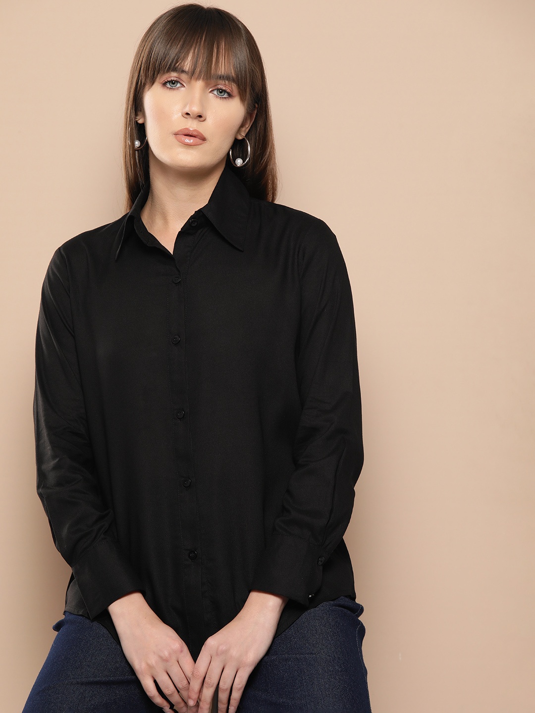 

Chemistry Longline Casual Shirt, Black