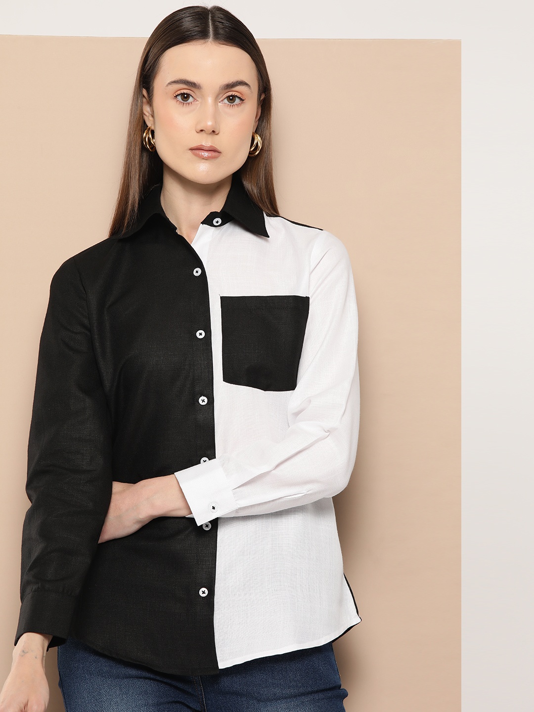 

Chemistry Women Colourblocked Casual Shirt, White