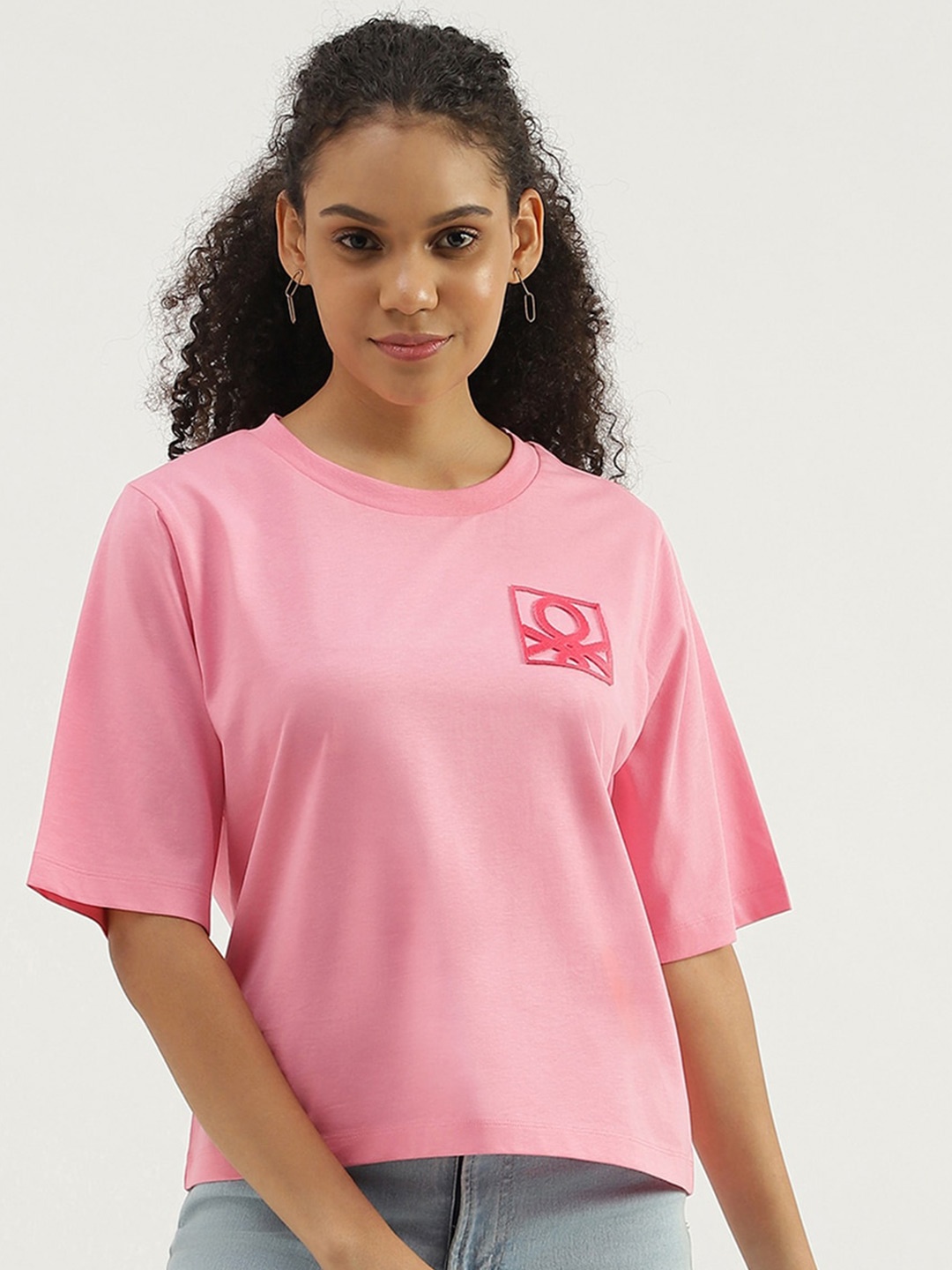 

United Colors of Benetton Round Neck Pure Cotton T-shirt, Pink