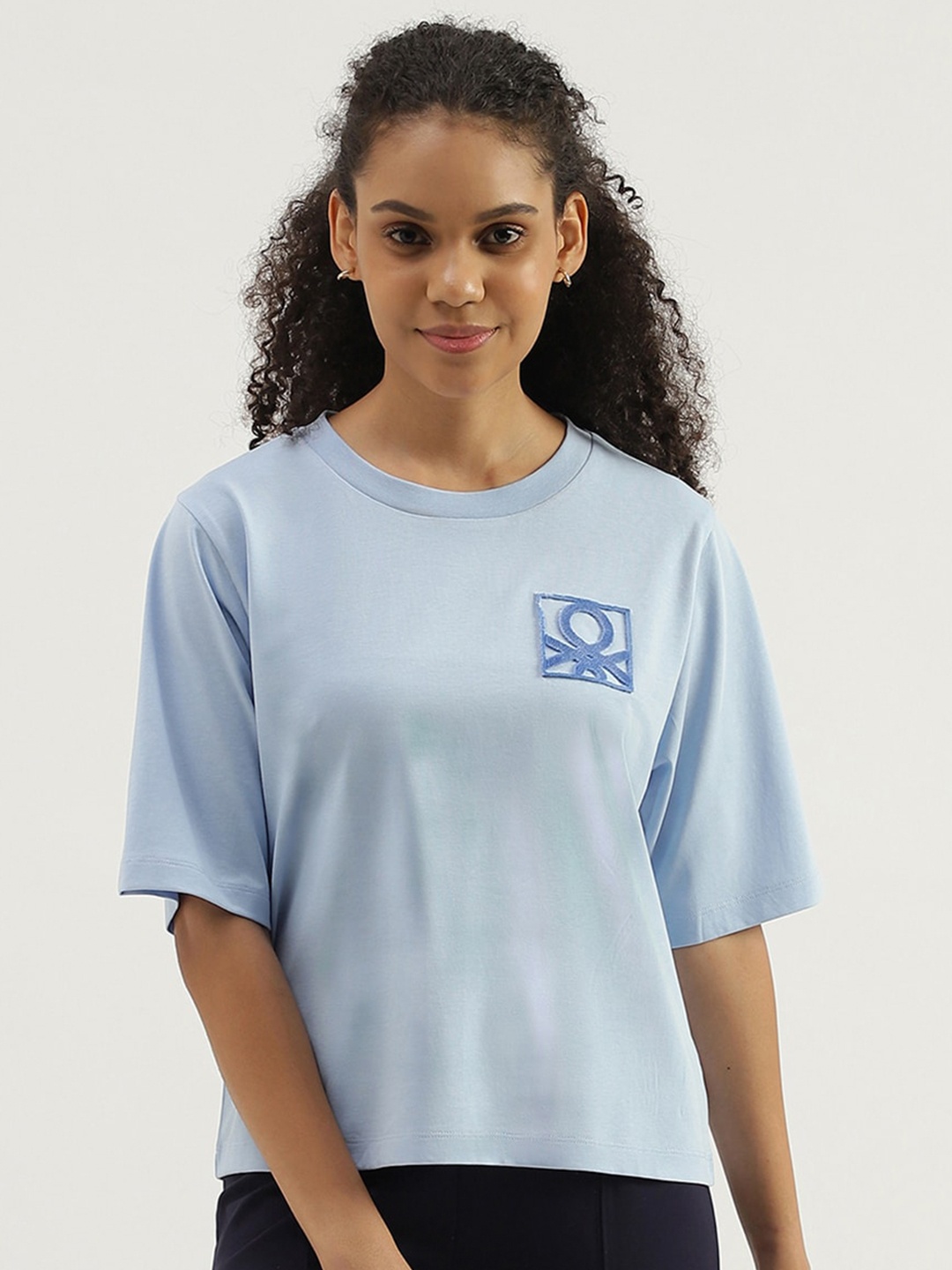 

United Colors of Benetton Round Neck Pure Cotton T-shirt, Blue