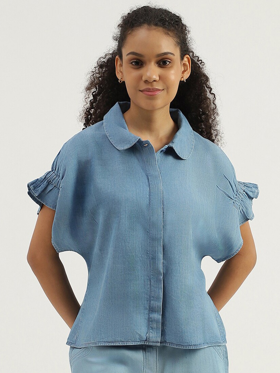 

United Colors of Benetton Spread Collar Extended Sleeves Casual Shirt, Blue