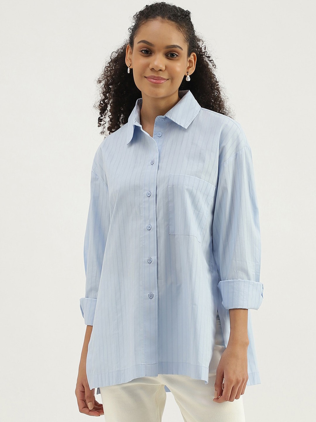 

United Colors of Benetton Striped Cotton Casual Shirt, Blue