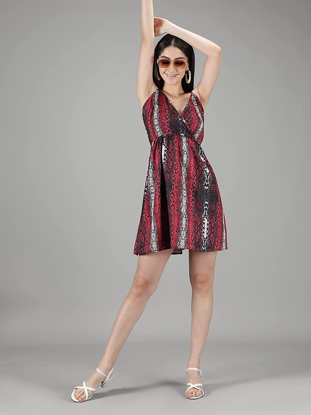 

BELAVINE Snake Print V-Neck Sleeveless Fit & Flare Dress, Multi