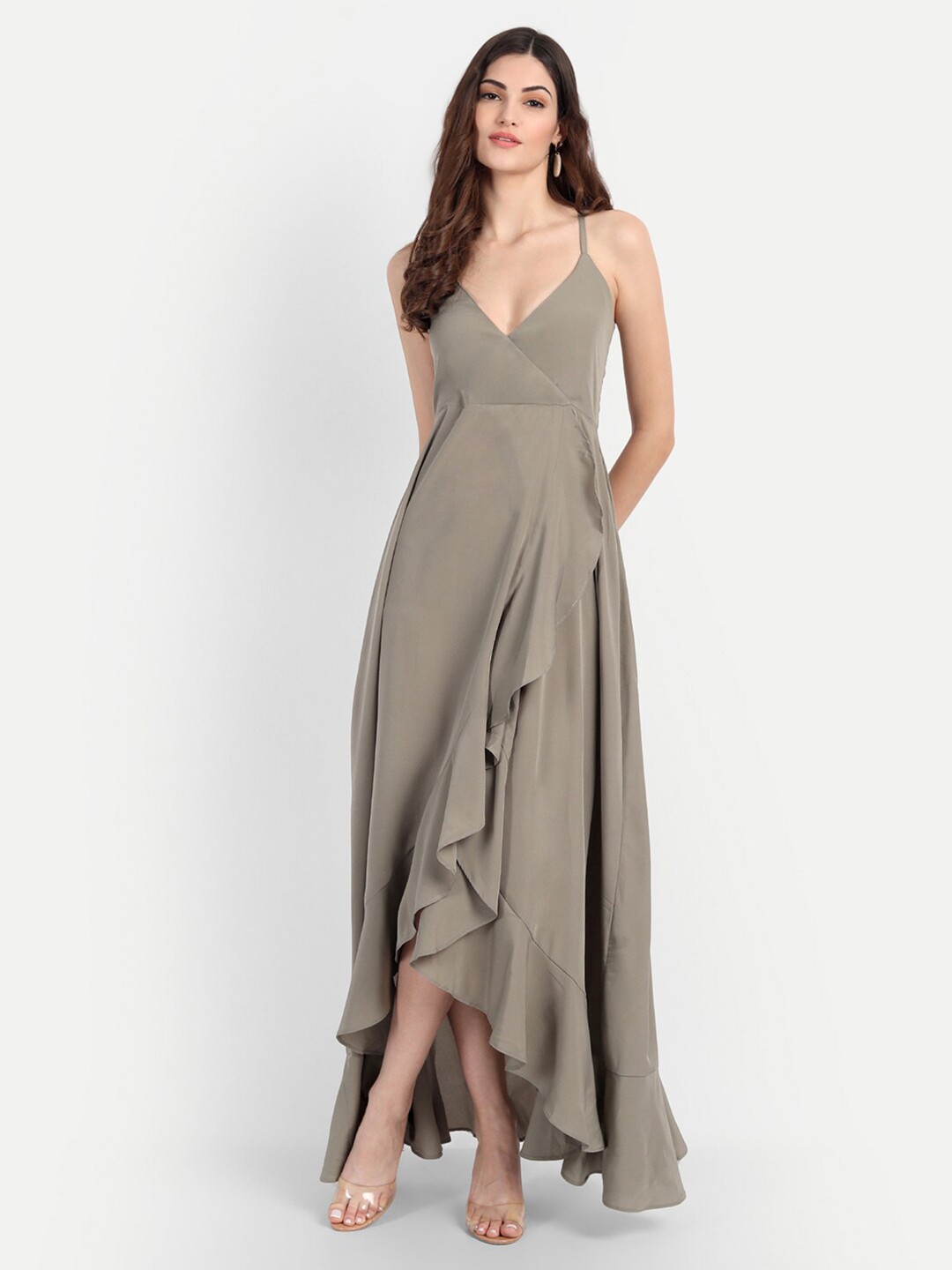 

BELAVINE Sleeveless High-Low Maxi Dress, Grey