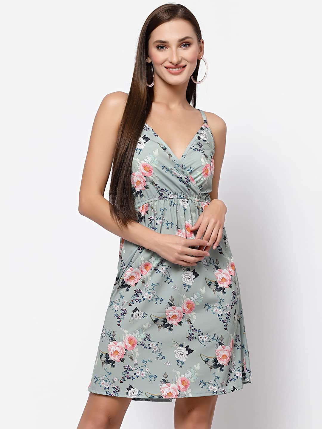 

BELAVINE Floral Printed A-Line Dress, Grey