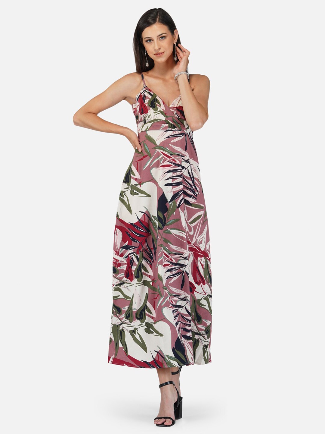 

BELAVINE Floral Printed Shoulder Straps Maxi Dress, Maroon