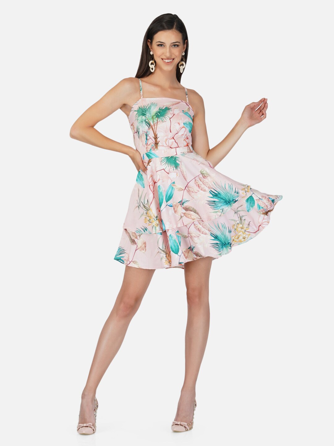 

BELAVINE Floral Printed Fit & Flare Dress, Peach