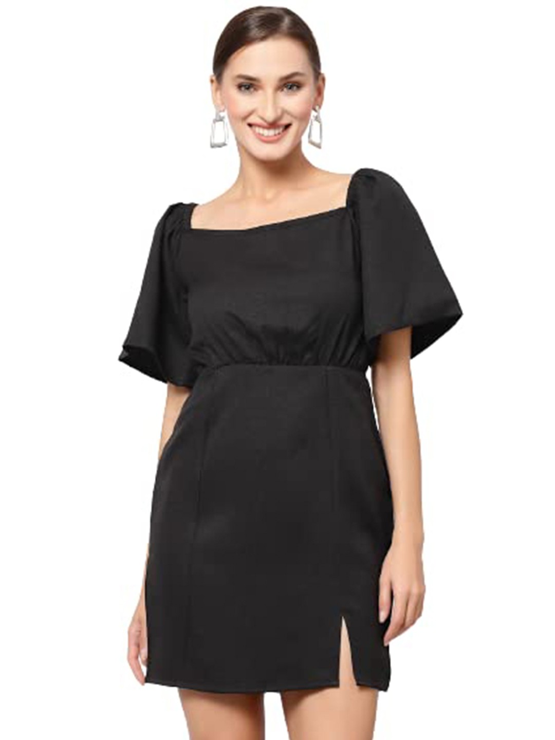 

BELAVINE Flared Sleeves Sheath Mini Dress, Black