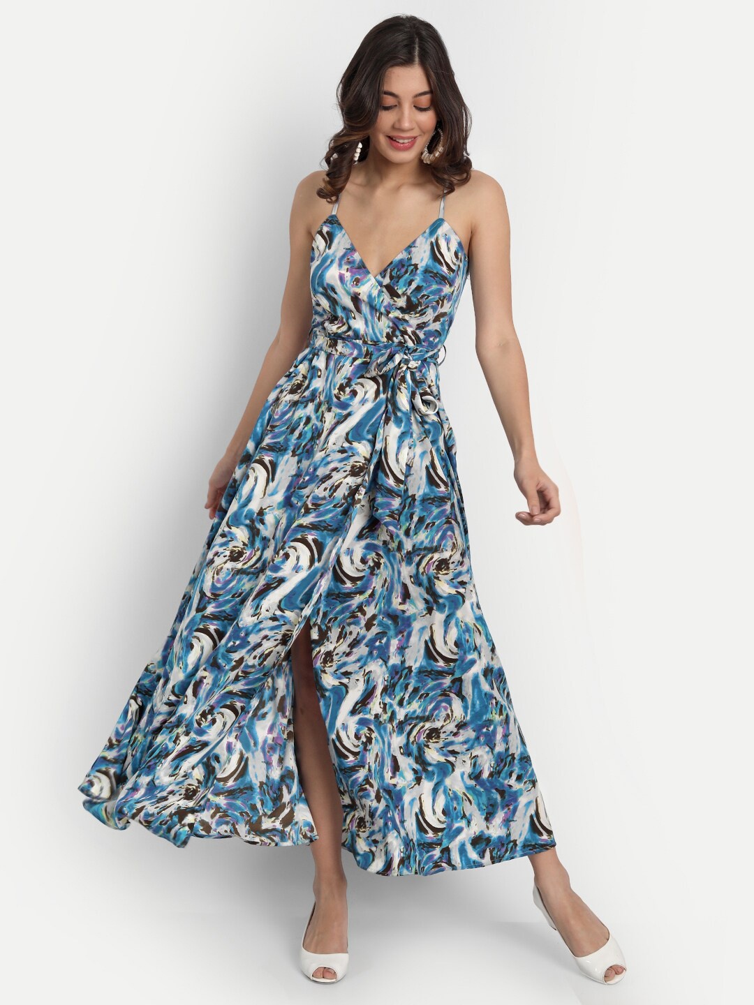 

BELAVINE Tropical Printed Tie-Ups Maxi Dress, Blue