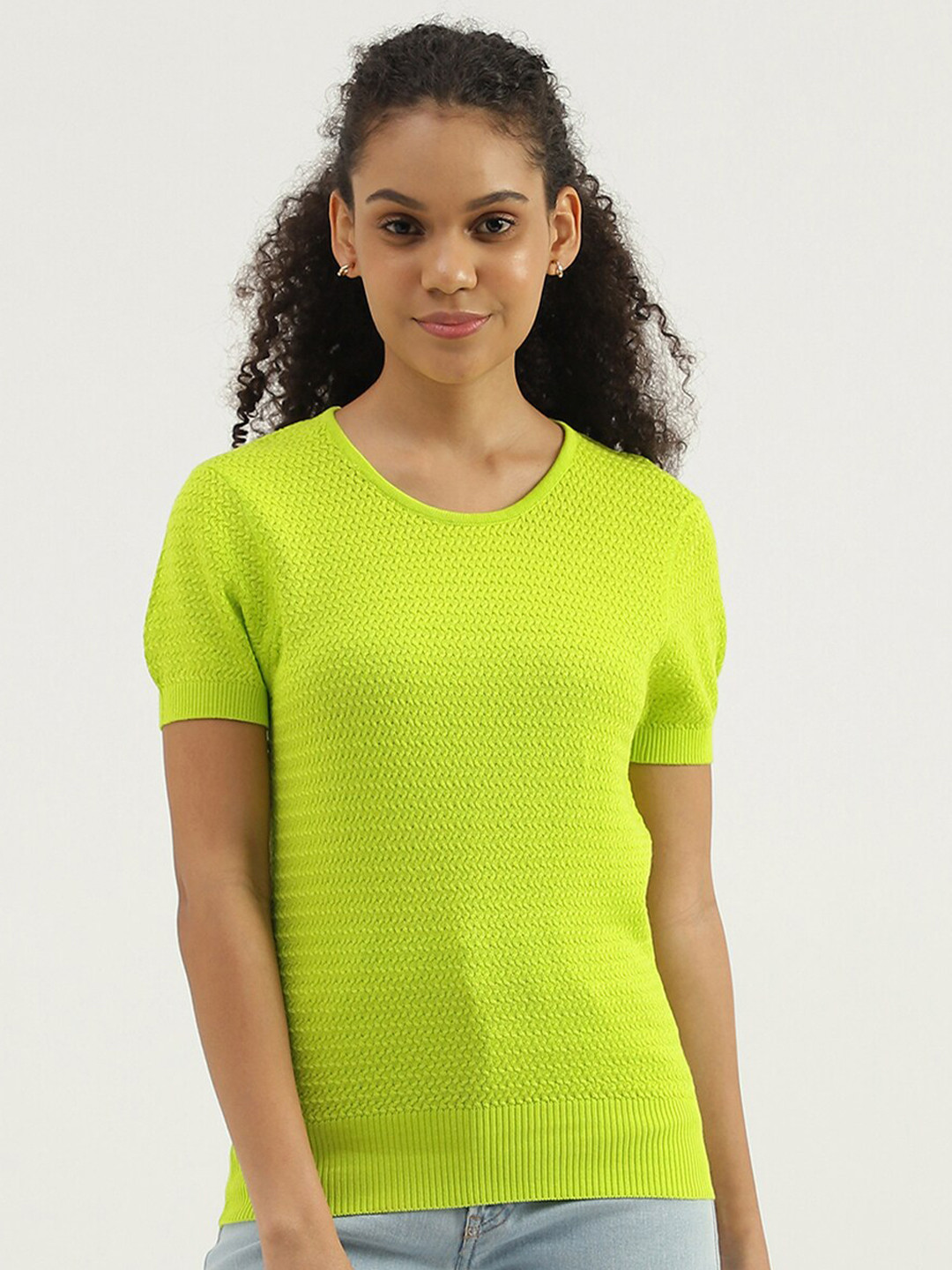 

United Colors of Benetton Round Neck Cotton Top, Green