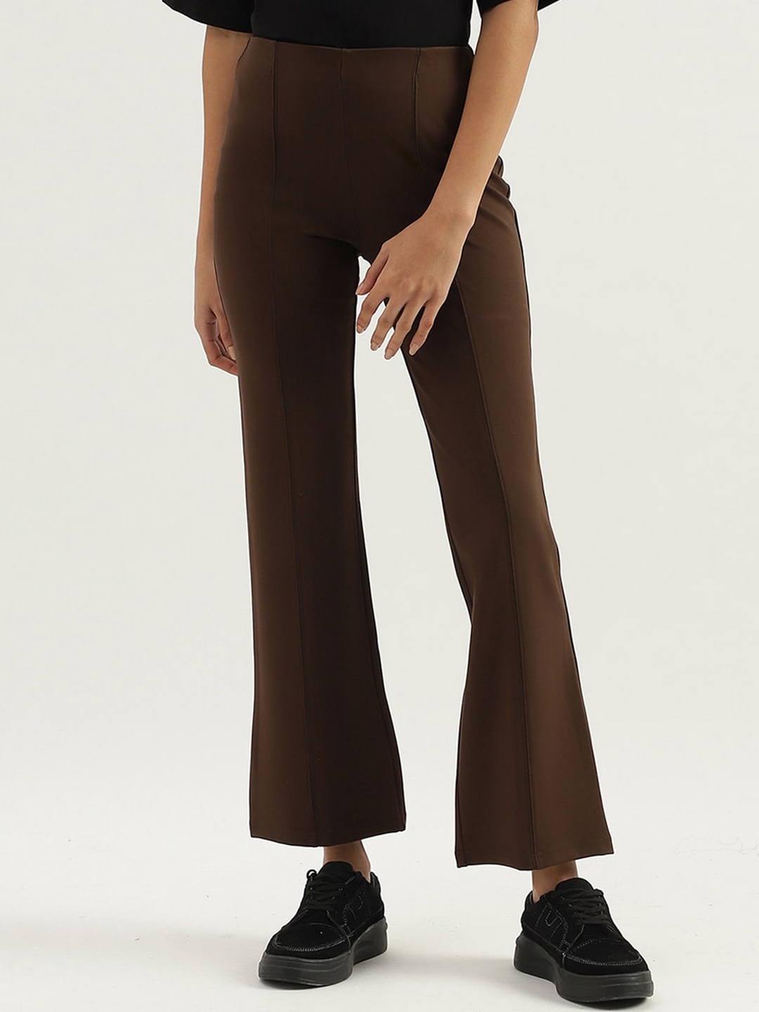 

United Colors of Benetton Women High-Rise Bootcut Trousers, Brown