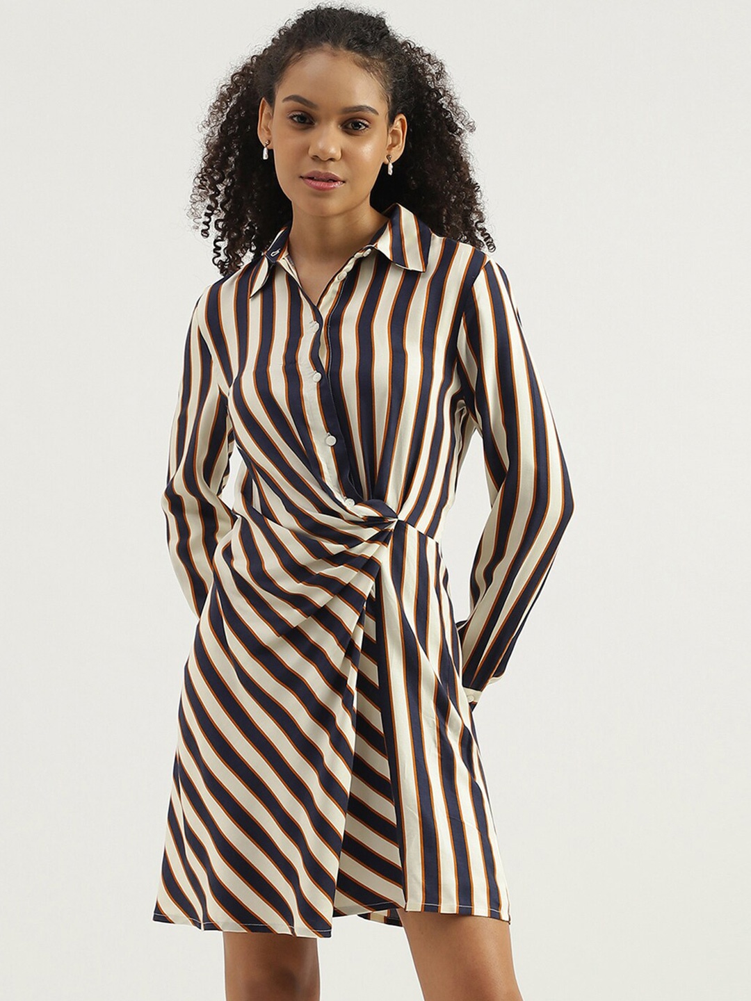 United Colors of Benetton Striped Modal Shirt Dress, Beige