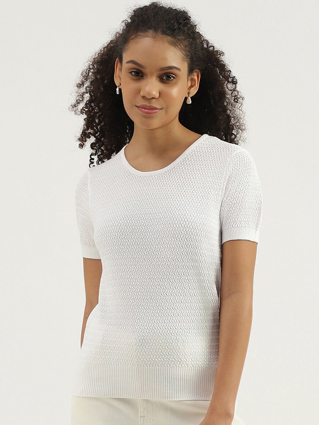

United Colors of Benetton Self Design Pure Cotton Top, White