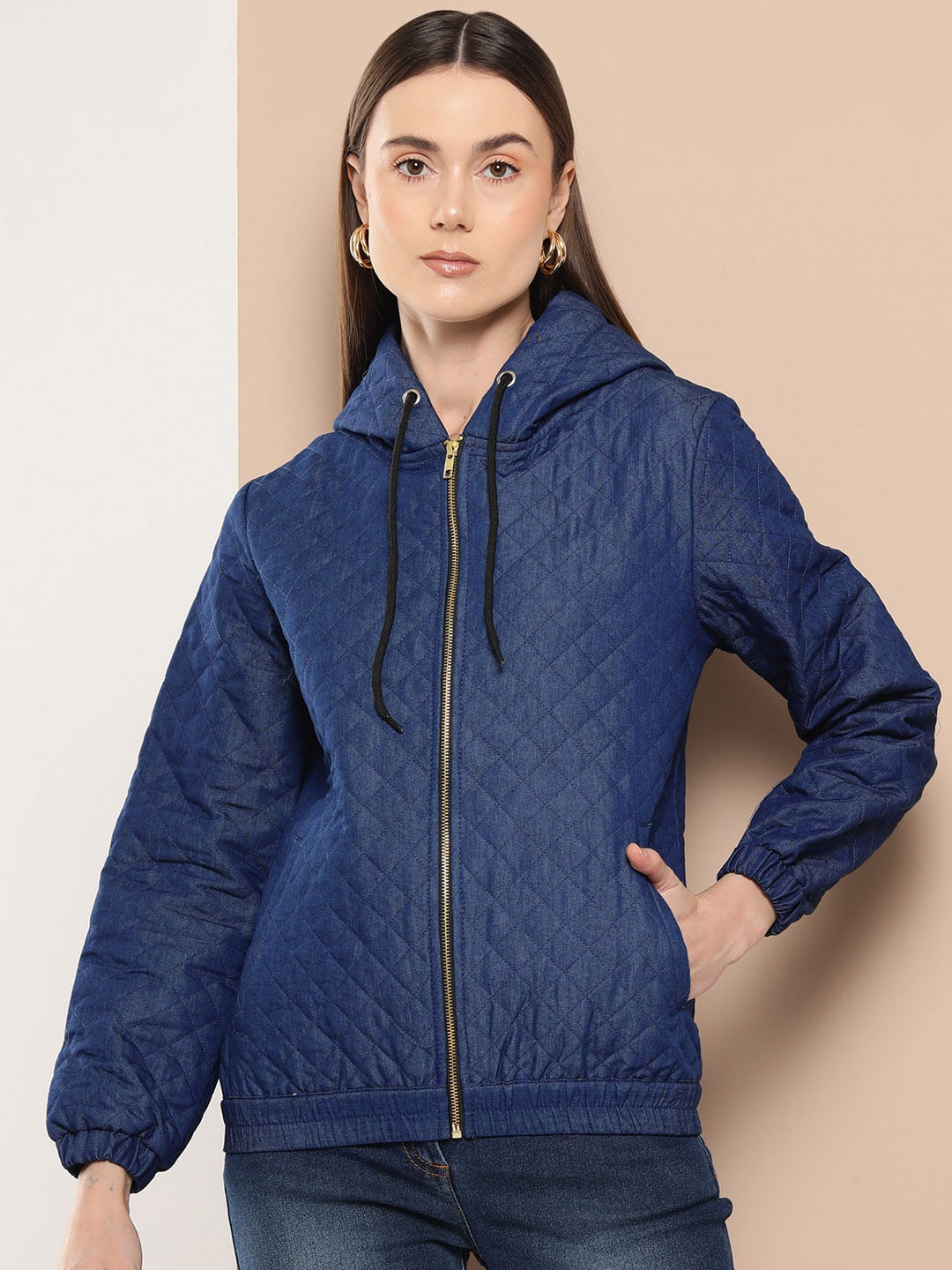 

Chemistry Women Solid Quilted Jacket, Blue