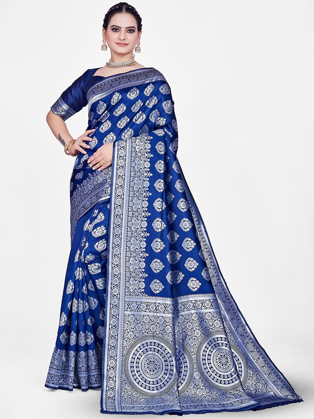 

HOMIGOZ Ethnic Motifs Woven Design Zari Banarasi Saree, Blue