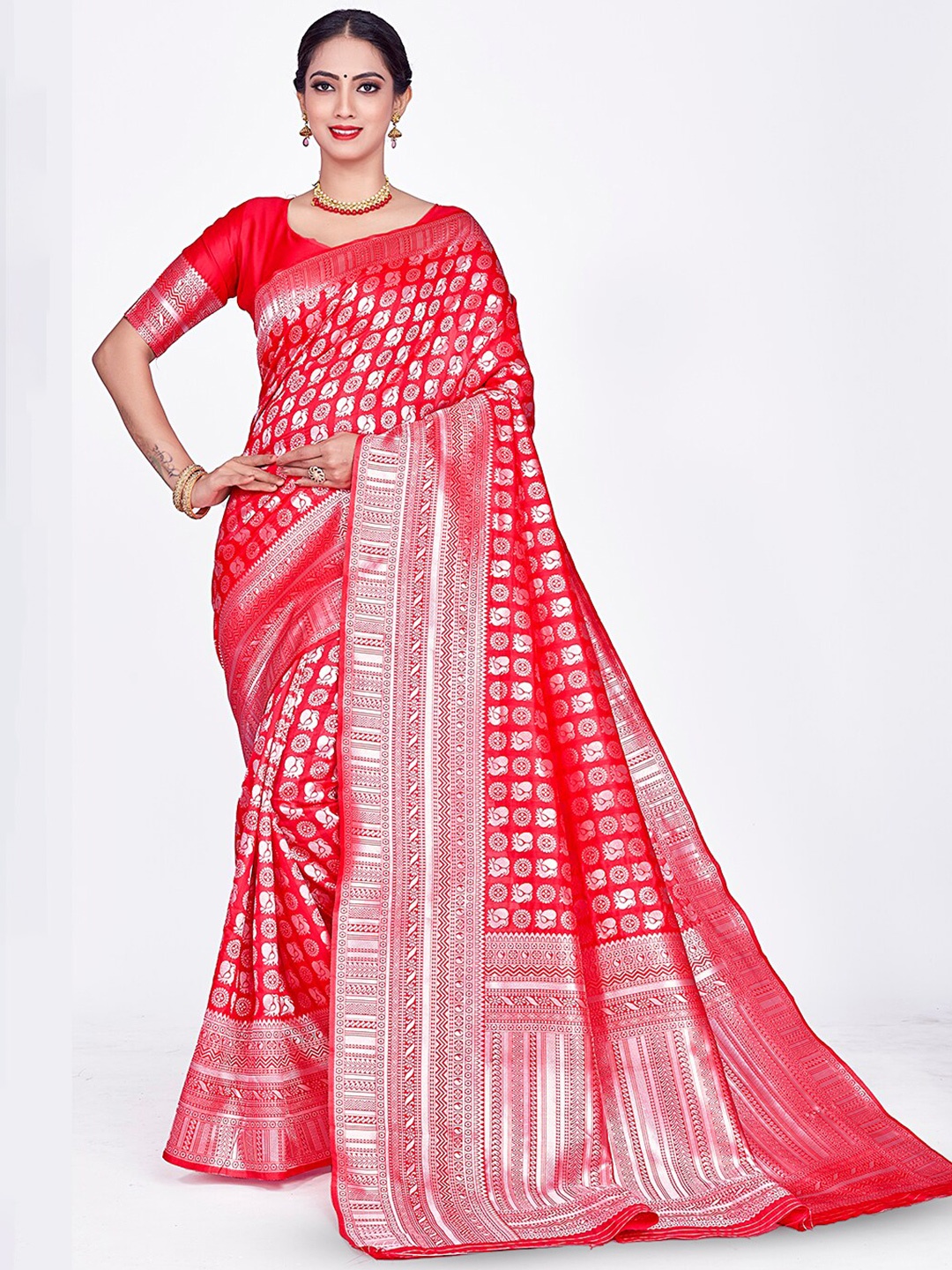 

HOMIGOZ Ethnic Motifs Woven Design Zari Banarasi Saree, Pink