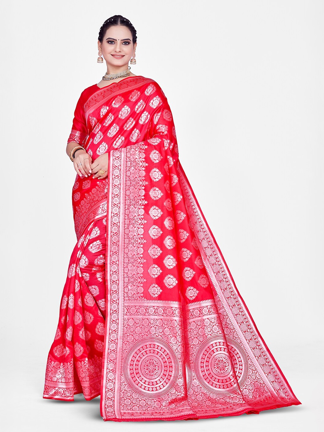 

HOMIGOZ Ethnic Motifs Woven Design Zari Banarasi Saree, Pink