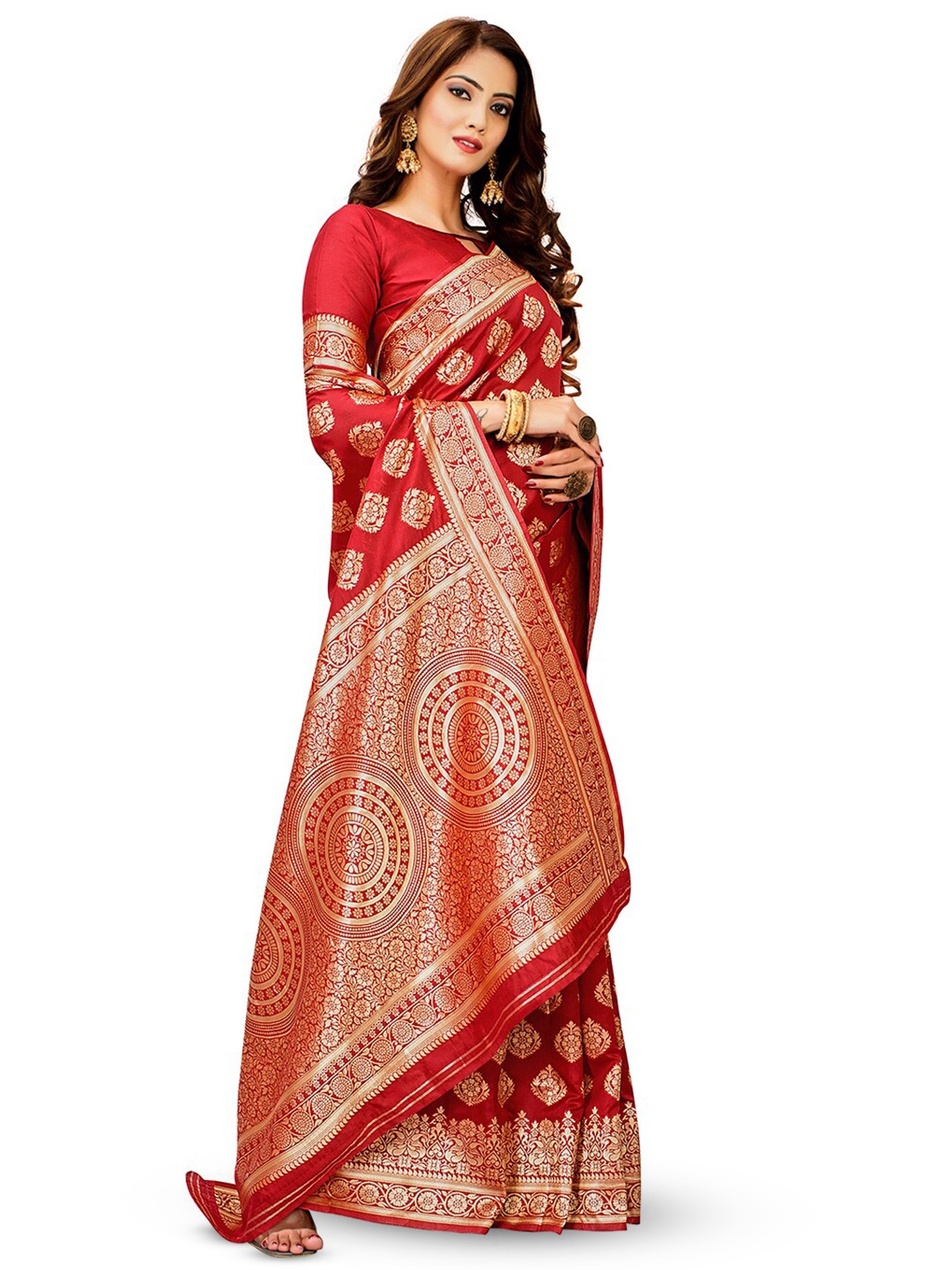 

HOMIGOZ Ethnic Motifs Woven Design Zari Banarasi Saree, Maroon