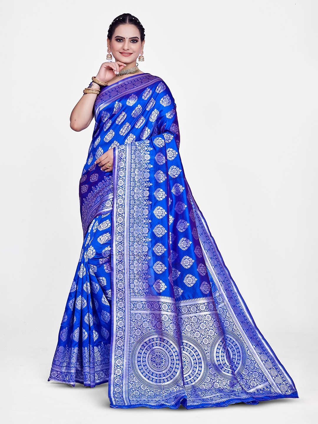 

HOMIGOZ Ethnic Motifs Woven Design Zari Banarasi Saree, Blue