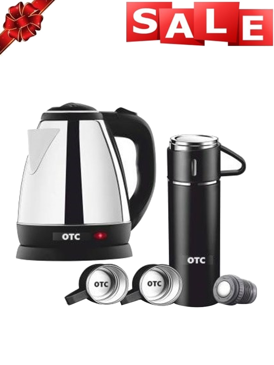 

otc Grey & Black 2 Pcs 220Watt Stainless Steel Electric Kettle