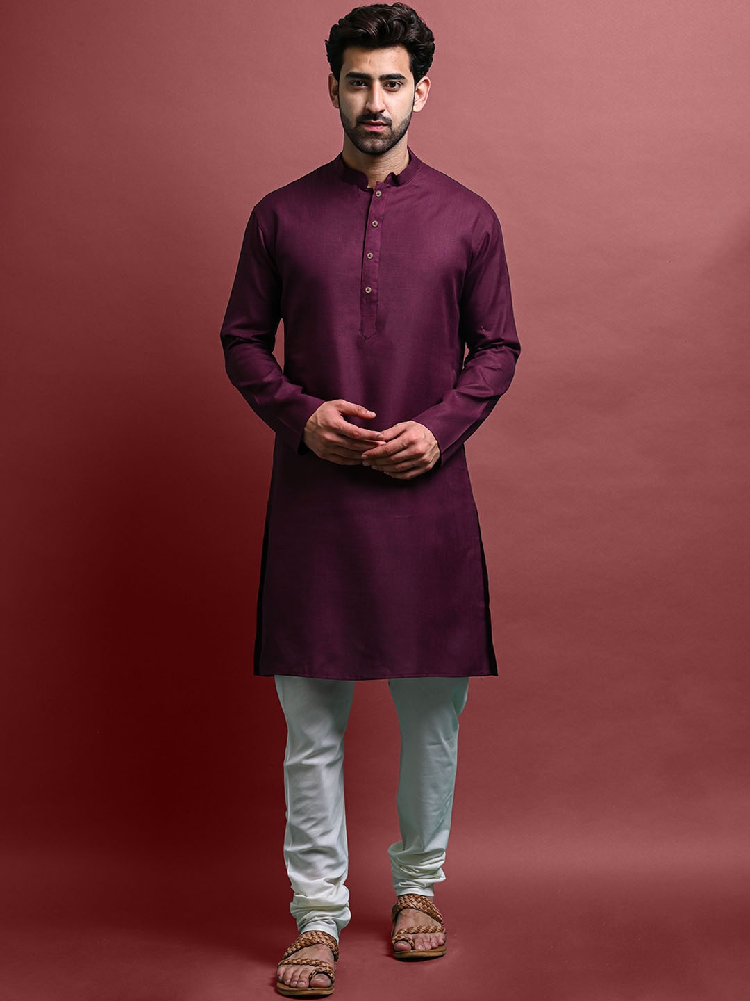 

VESHAM Mandarin Collar Straight Kurta, Burgundy