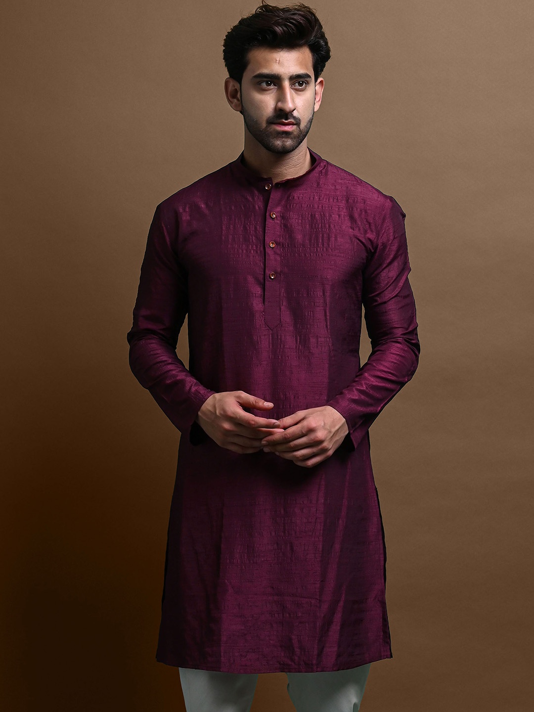 

VESHAM Mandarin Collar Straight Kurta, Burgundy