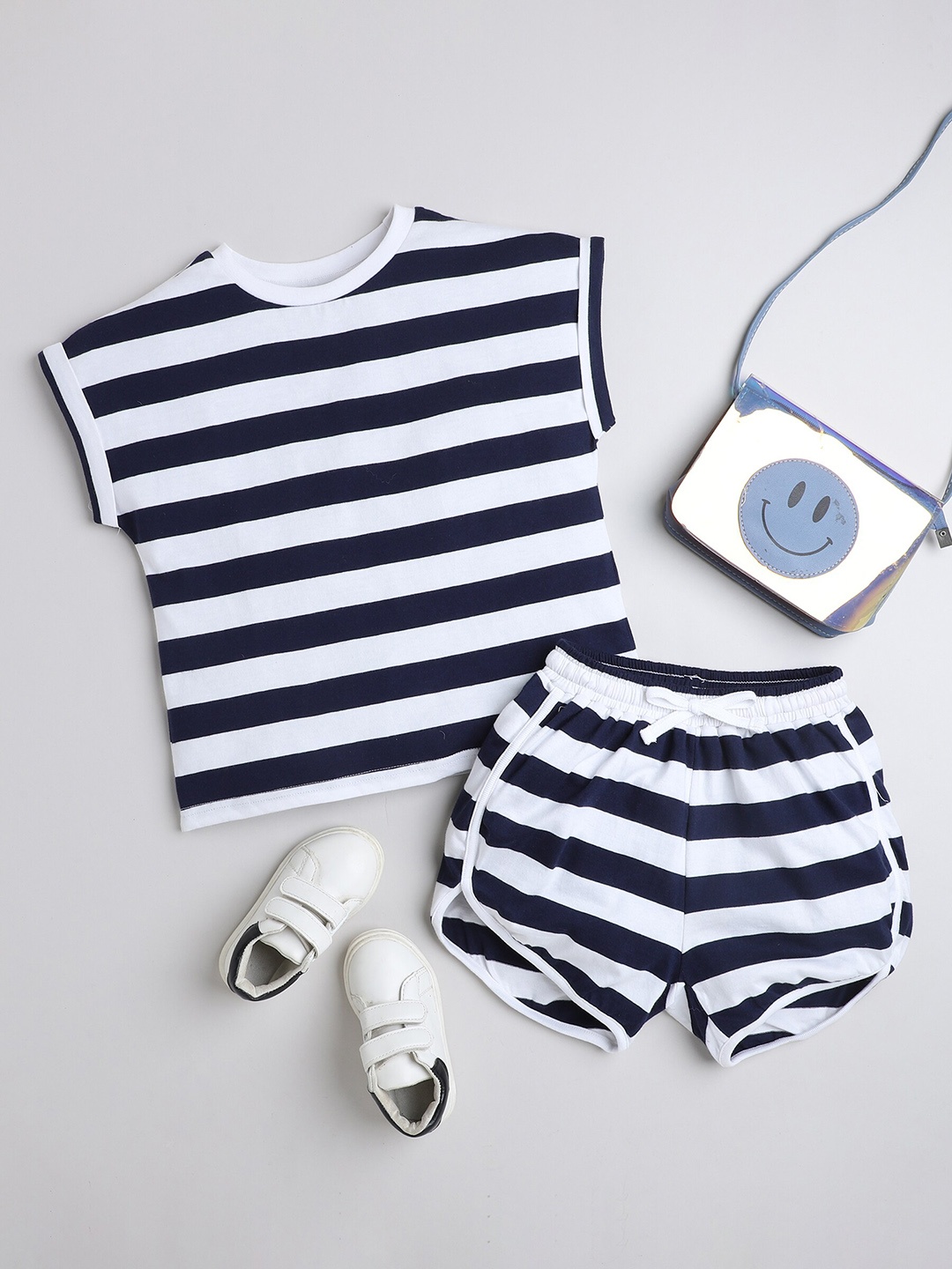 

BAESD Boys Striped Pure Cotton T-shirt With Shorts, Navy blue