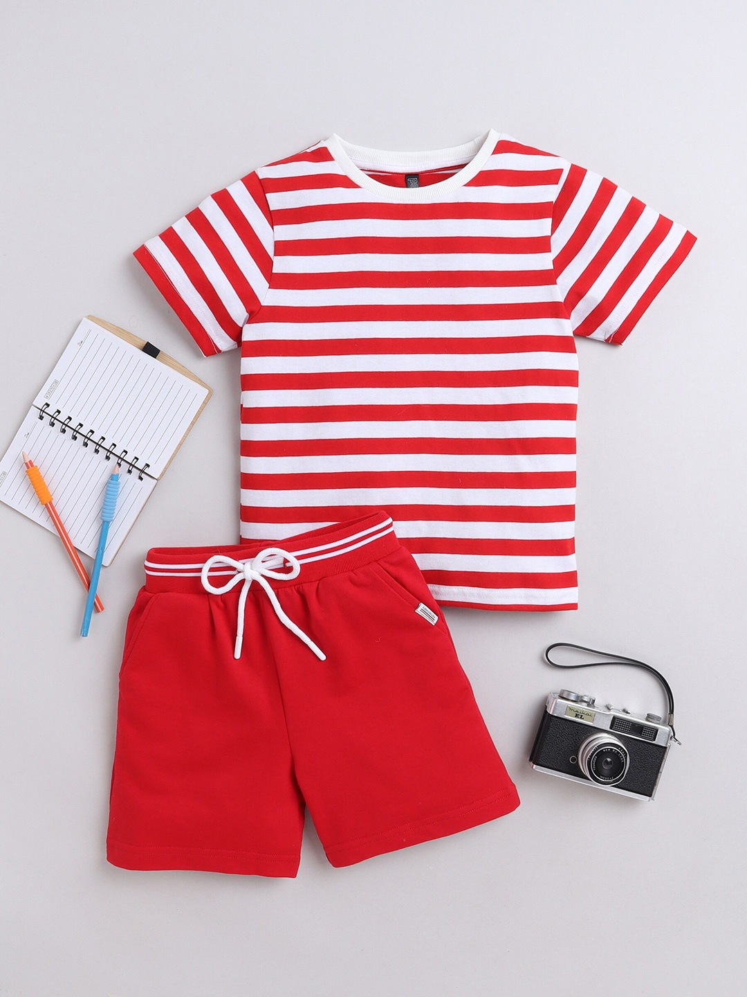 

BAESD Boys Striped Pure Cotton T-shirt with Shorts, Red