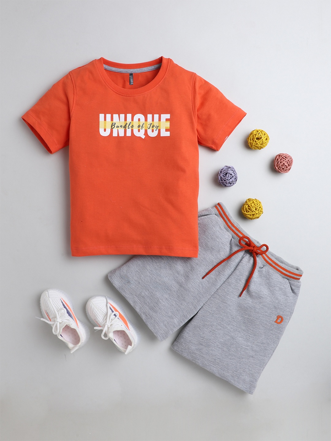 

BAESD Boys Printed Pure Cotton T-shirt with Shorts, Orange