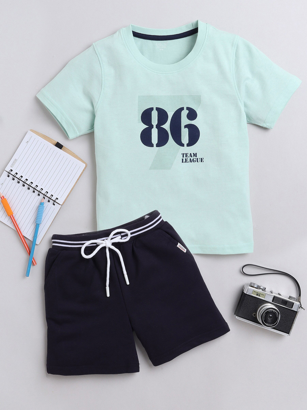 

BAESD Boys Typography Printed Pure Cotton T-Shirt with Shorts, Green