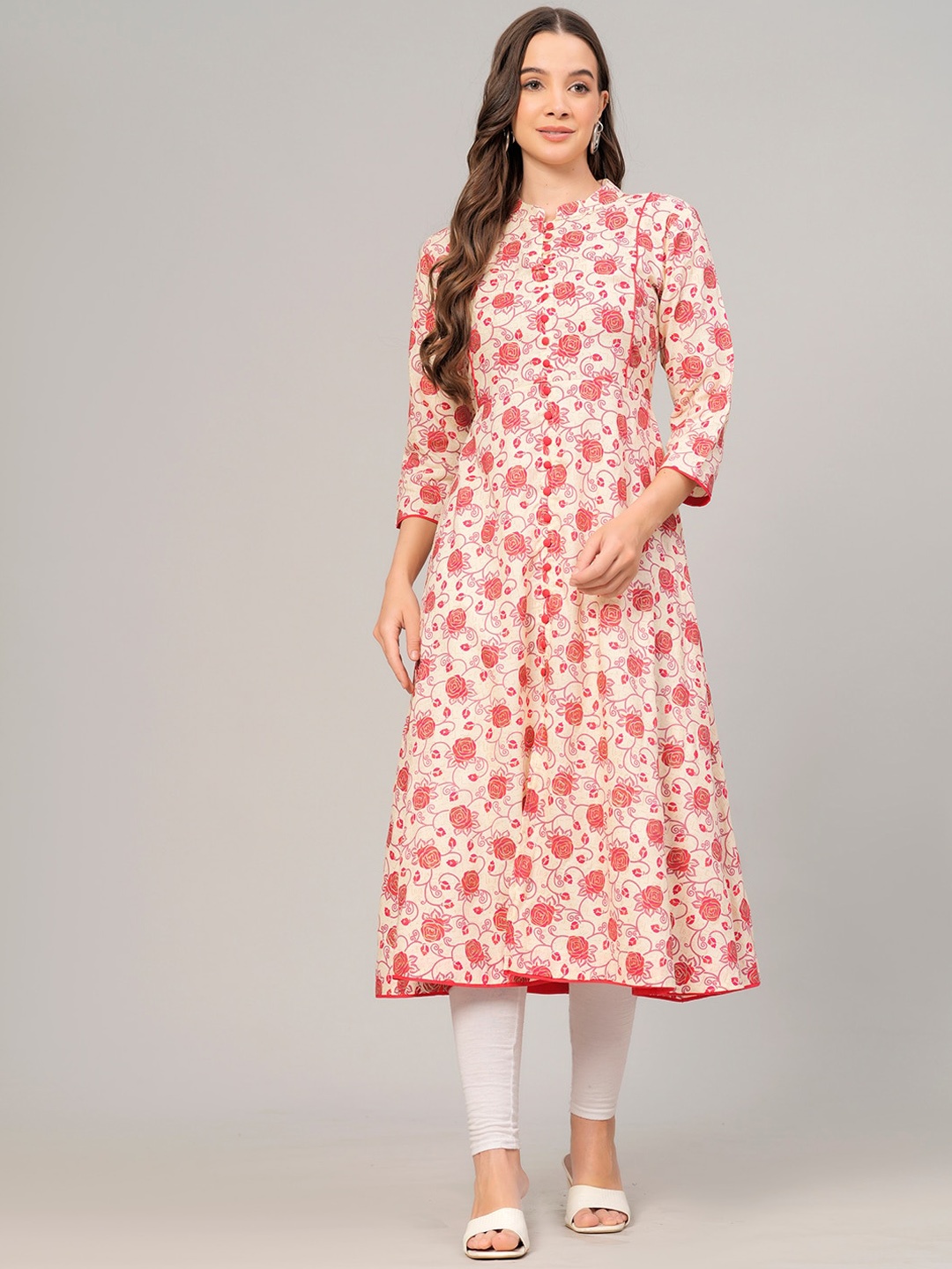 

KALINI Floral Printed Cotton A-Line Kurta, Pink