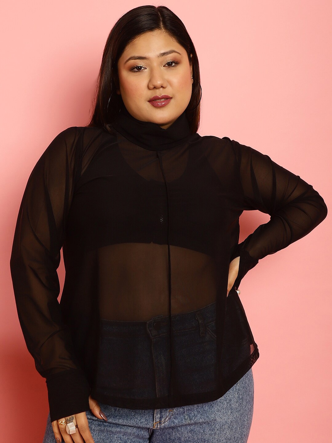 

theRebelinme High Neck Semi Sheer Top, Black