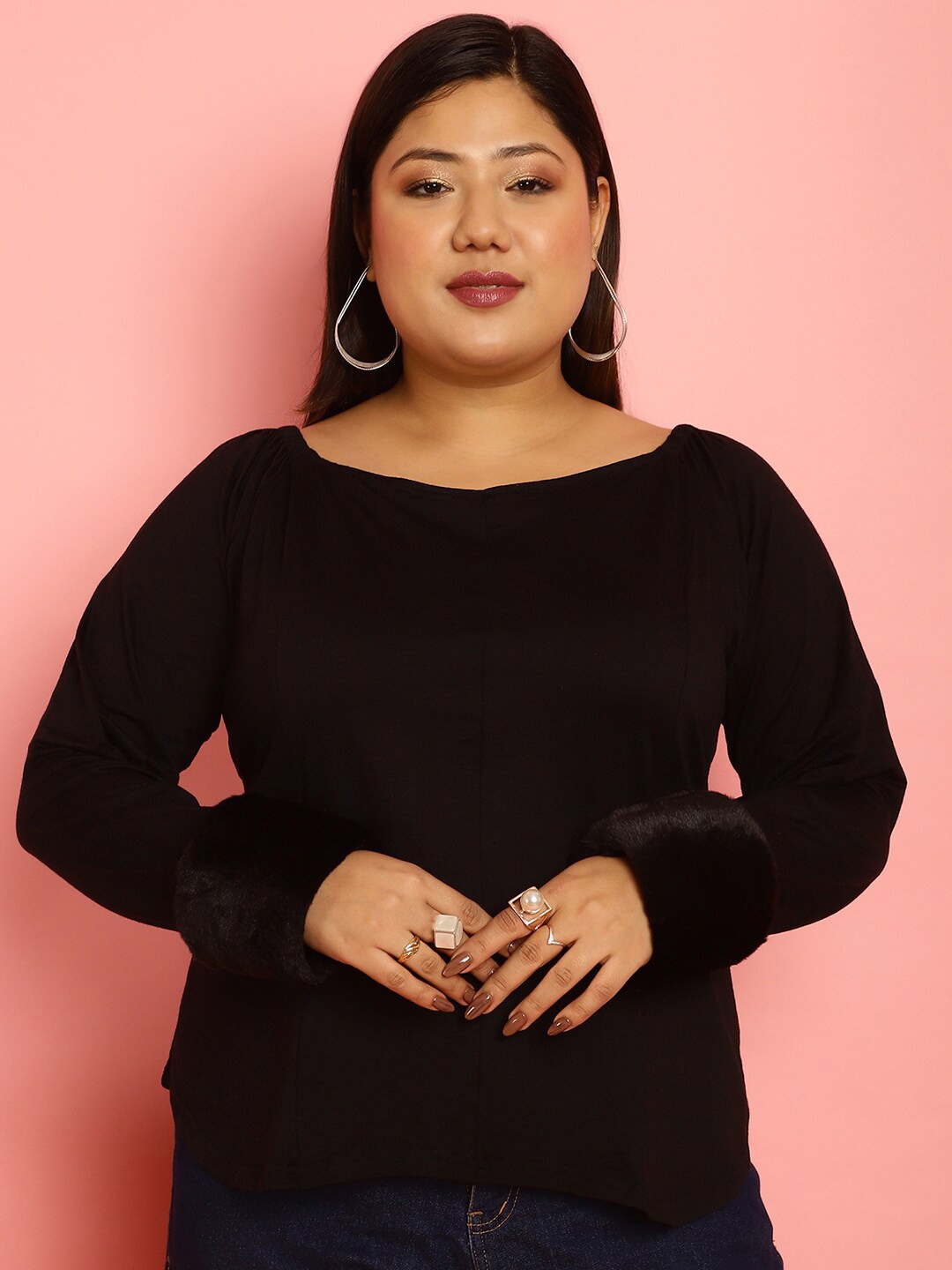 

theRebelinme Plus Size Boat Neck Top, Black