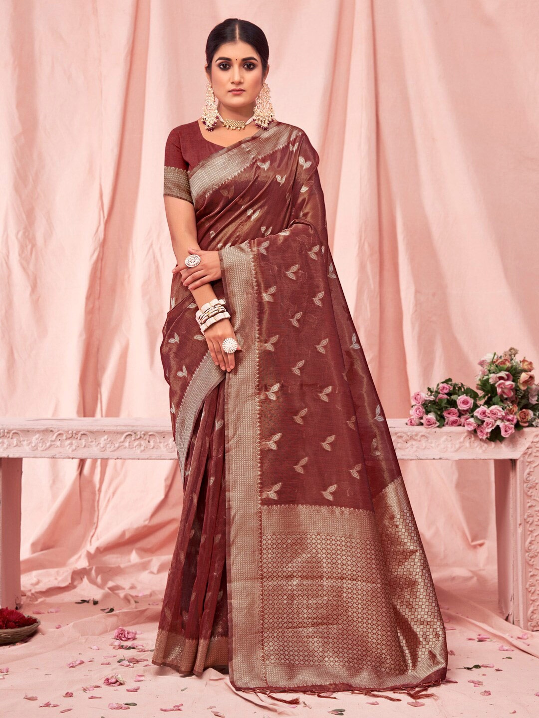 

Mitera Maroon Woven Design Zari Kota Saree
