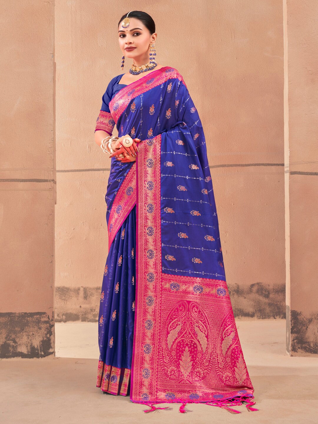 

Mitera Ethnic Motifs Woven Design Zari Saree, Blue