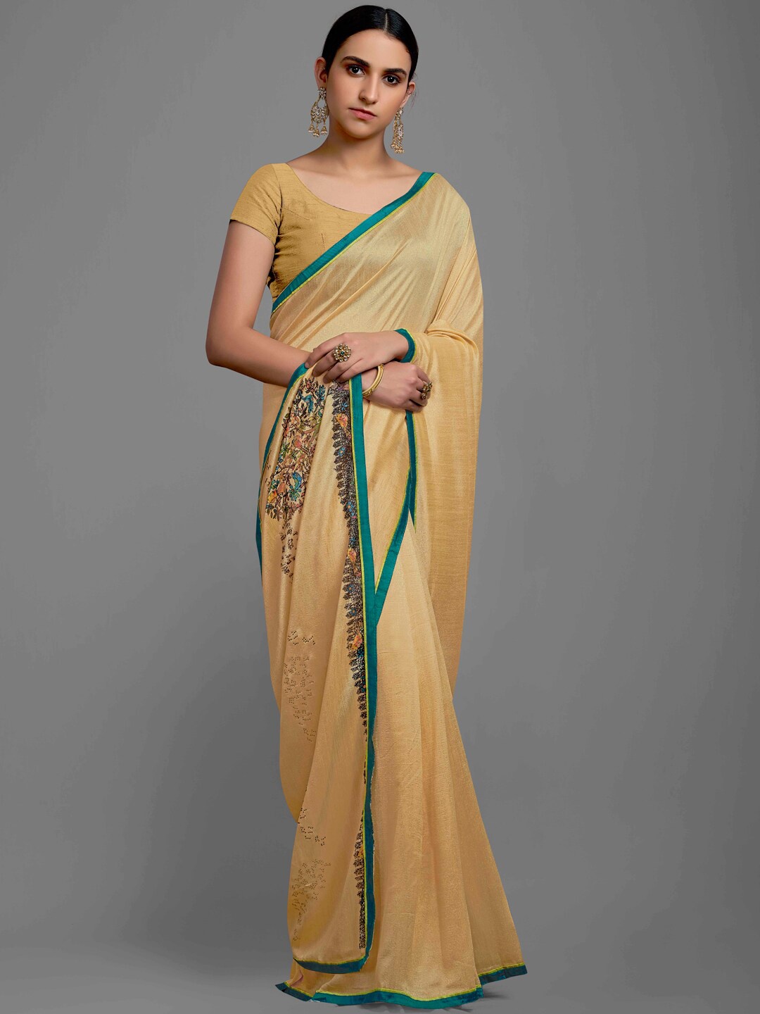 

KALINI Solid Pure Georgette Saree, Beige