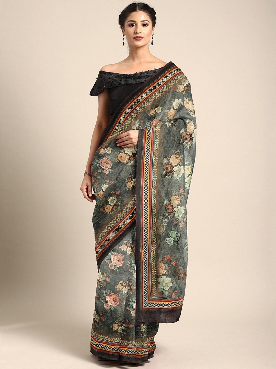 

KALINI Floral Printed Saree, Grey