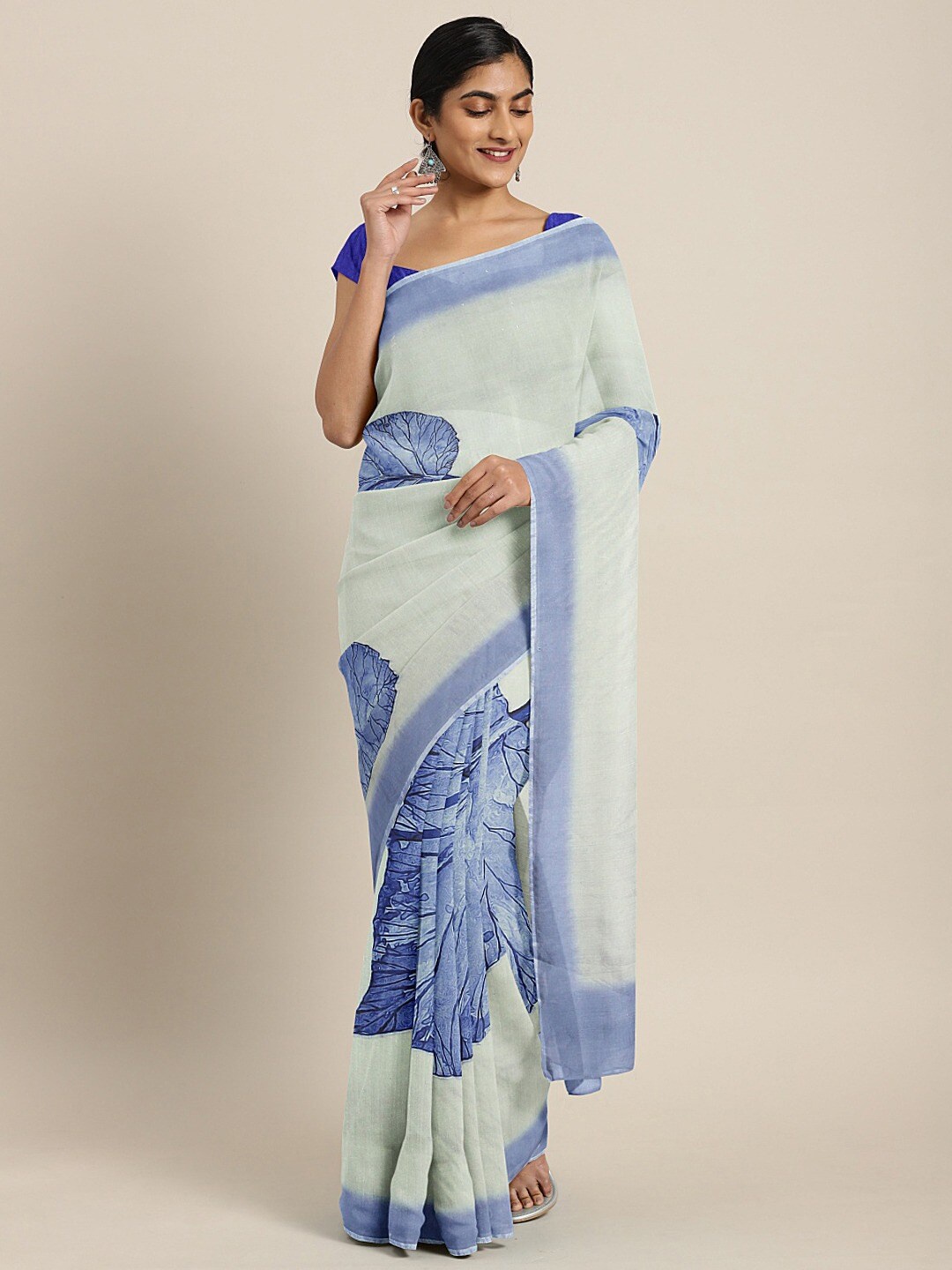 

KALINI Floral Printed Organza Saree, Off white