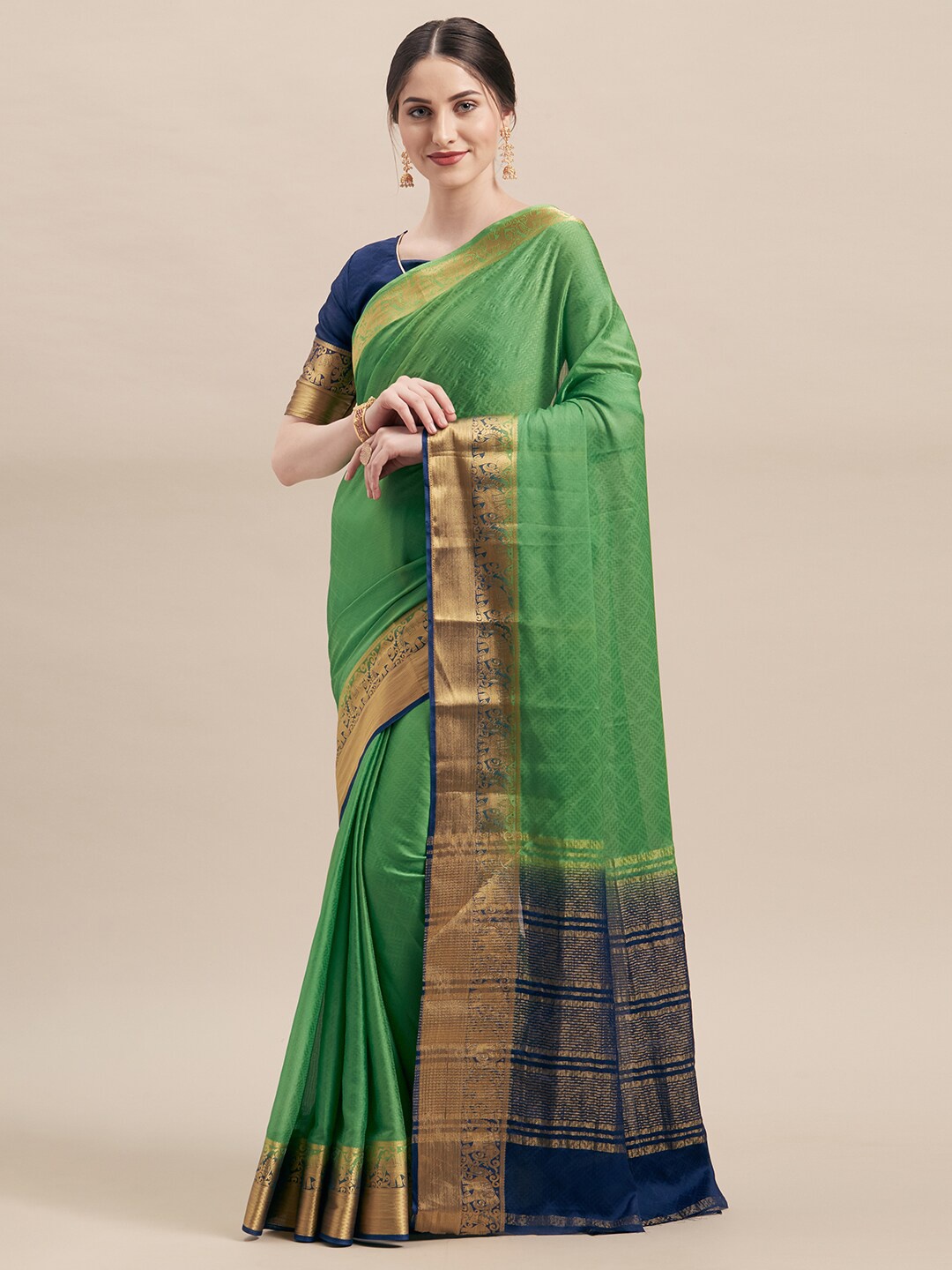 

KALINI Ethnic Motifs Woven Design Zari Saree, Green