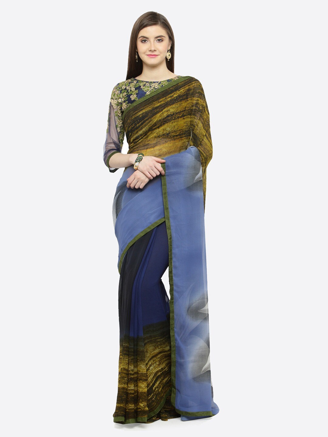 

KALINI Floral Printed Pure Georgette Saree, Blue
