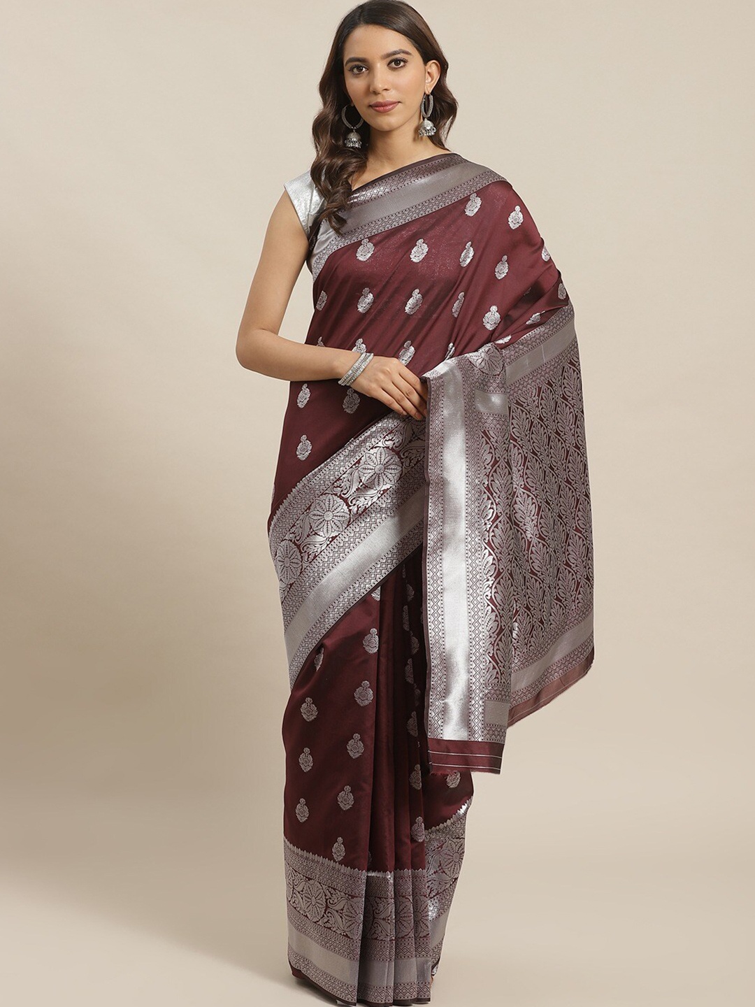 

KALINI Ethnic Motifs Woven Design Zari Saree, Brown