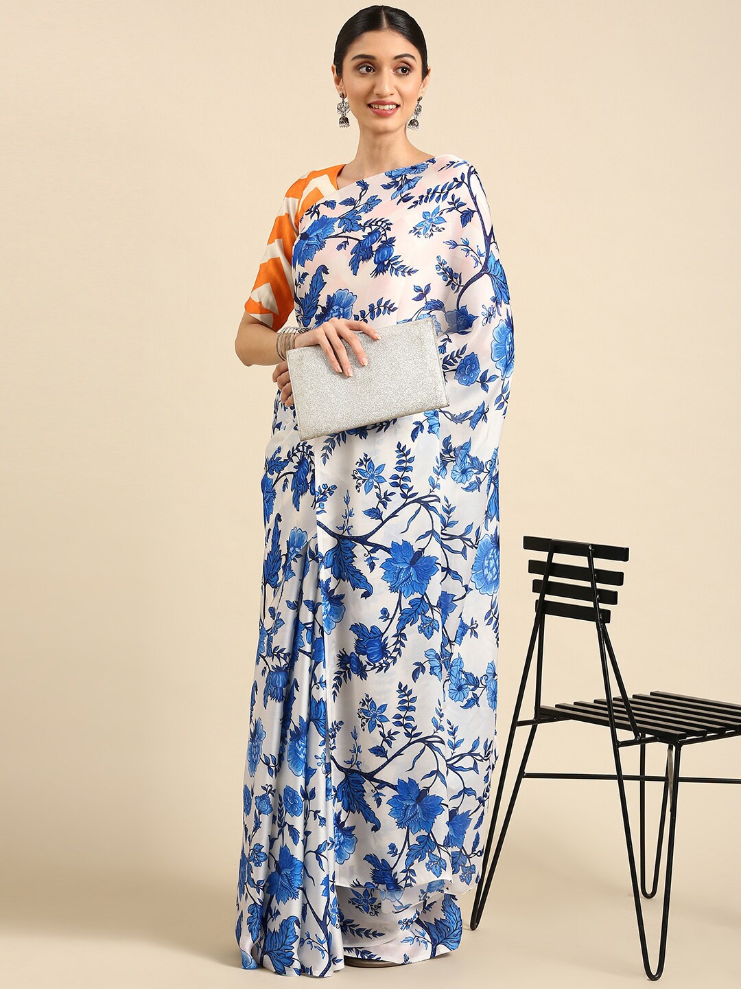 

KALINI Floral Printed Saree, Blue