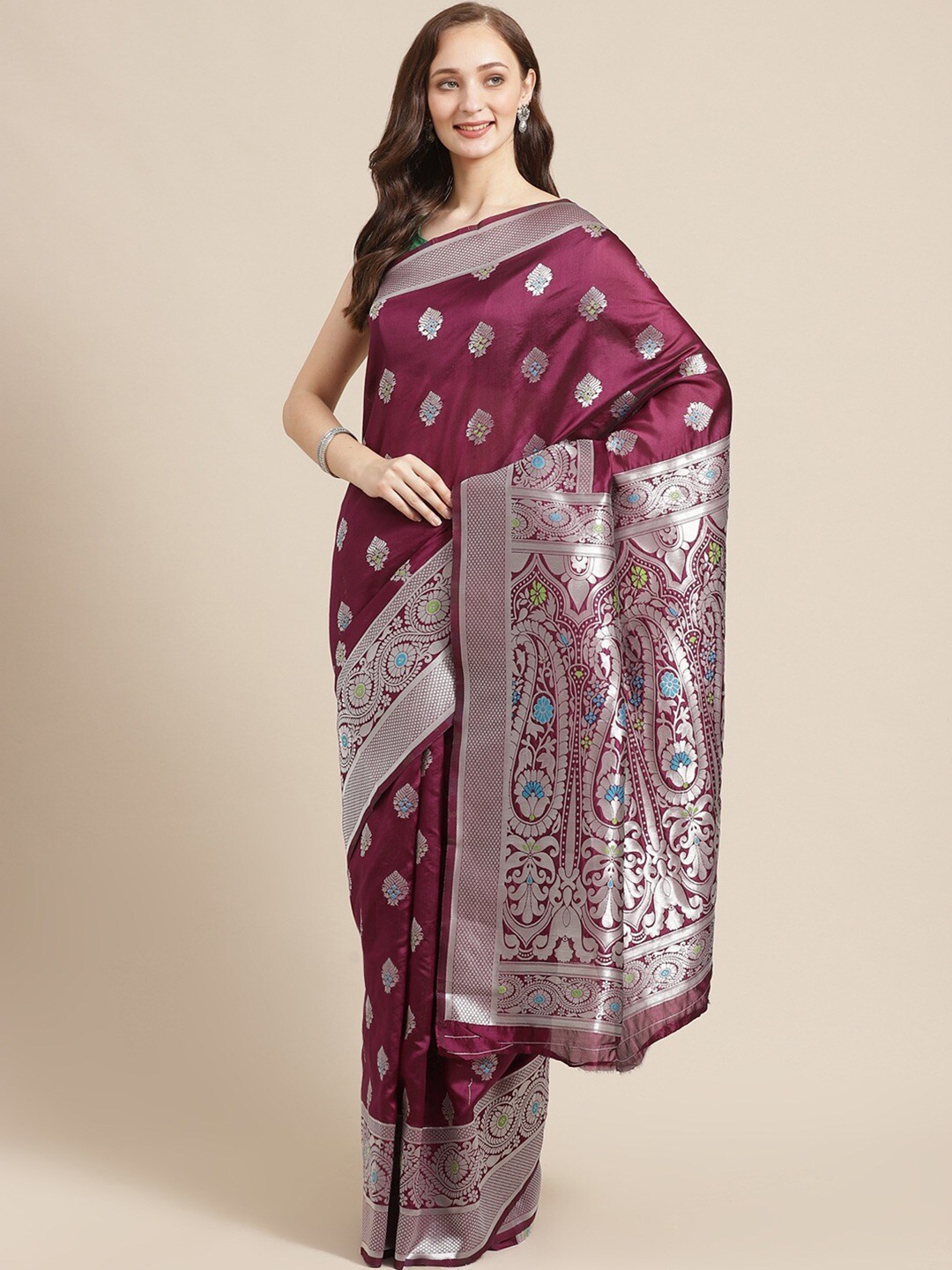 

KALINI Ethnic Motifs Woven Design Zari Saree, Purple
